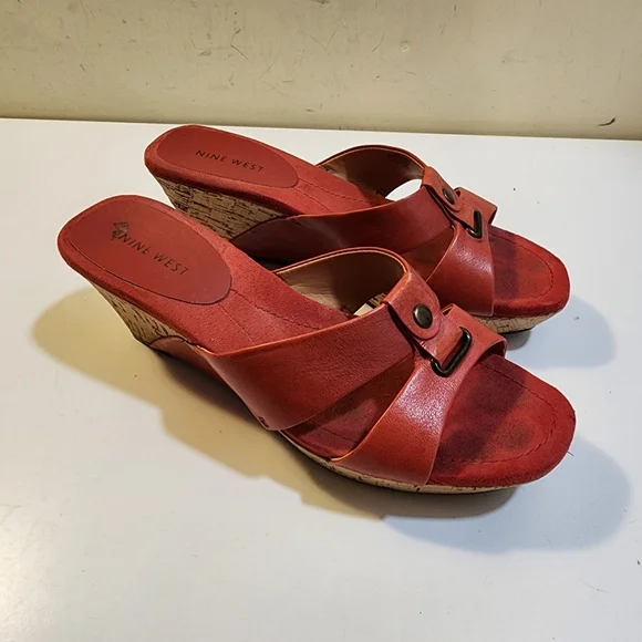 Nine West Coral Leather Wedge Sandals Size 8 - Picture 5 of 11